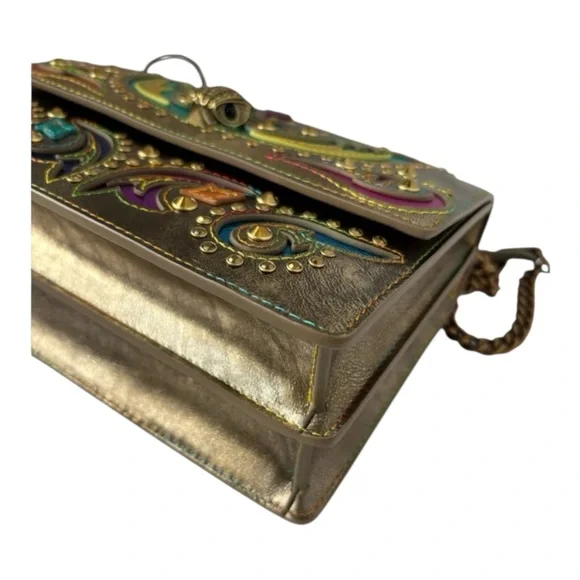 Kurt Geiger NWT Bronze Shoreditch Western Rhinestones Embroidered Metallic - Picture 10 of 12